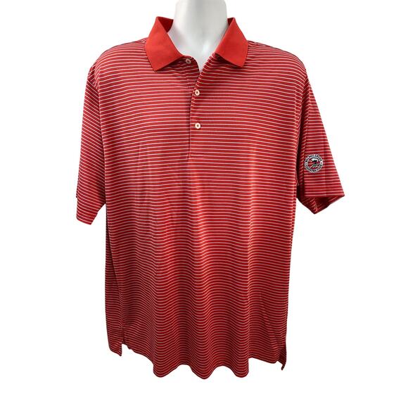 Fennec Polo Shirt Performance Golf Red  Gray Striped Short Sleeve Men's Large - Picture 1 of 8
